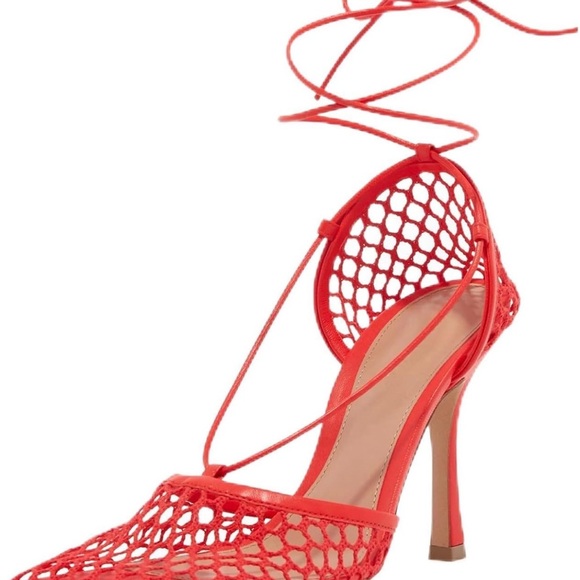 Lace-Up Fishnet Mid High Heel Sandals - Size 10 - Picture 2 of 4